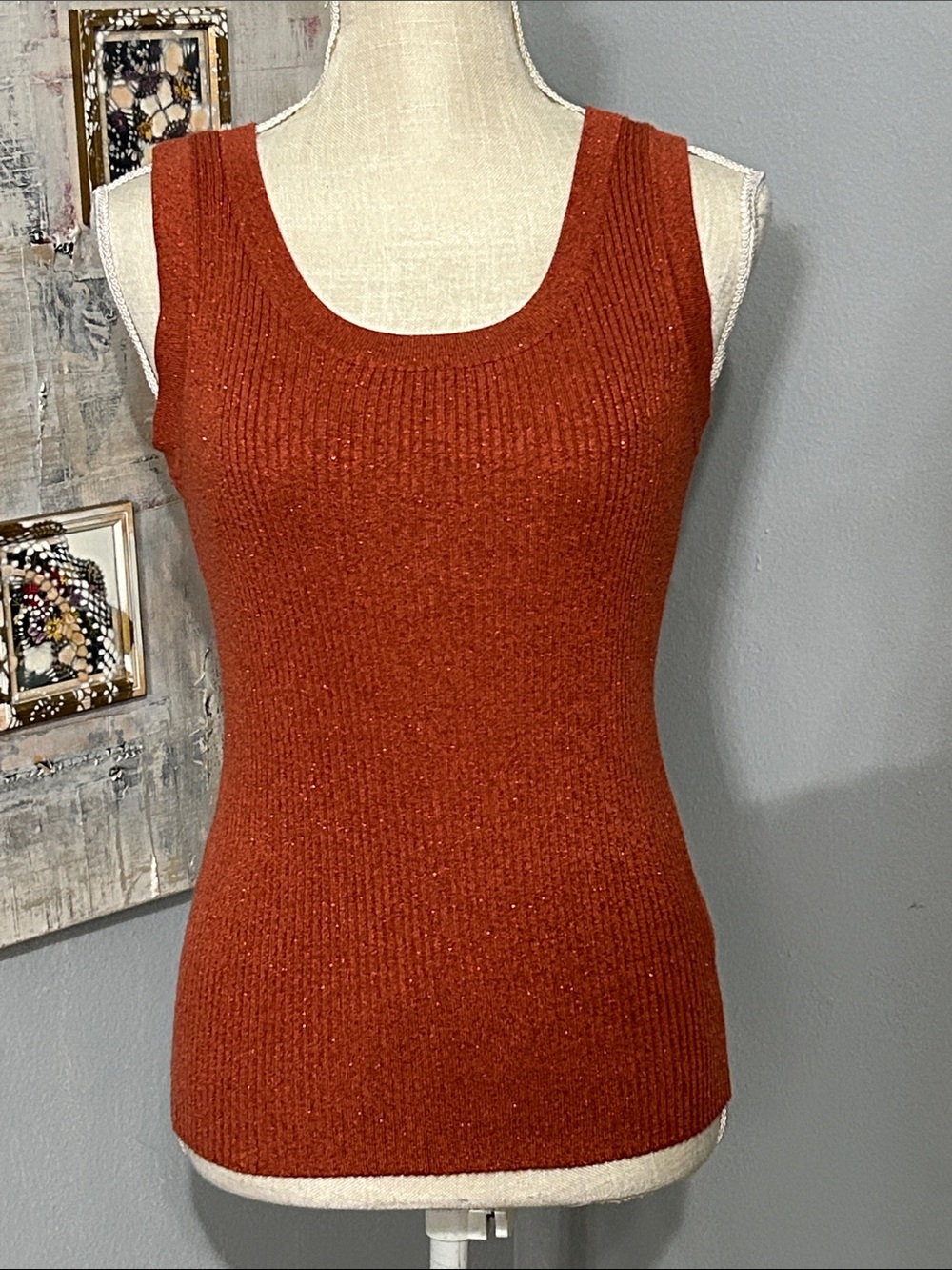 Apostrophe Rust Ribbed Scoop Neck Tank